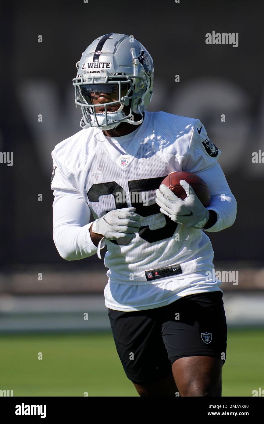 Las Vegas Raiders' Zamir White practices during NFL football training ...