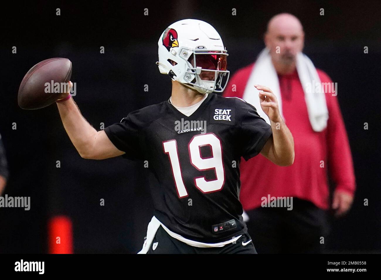 Arizona Cardinals quarterback Trace McSorley throws a pass as he takes