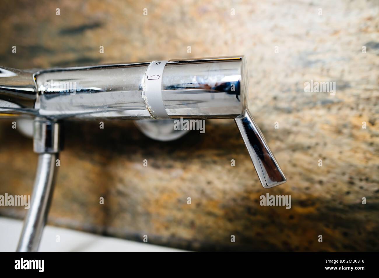 Front view of Modern luxury chrome bathroom bathtub faucet with line of