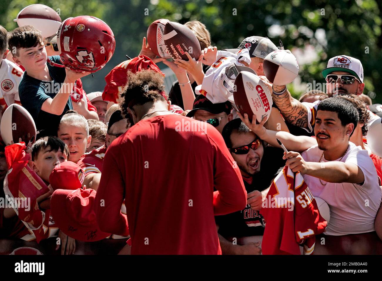 Kansas City Chiefs quarterback Patrick Mahomes signs autographs at NFL