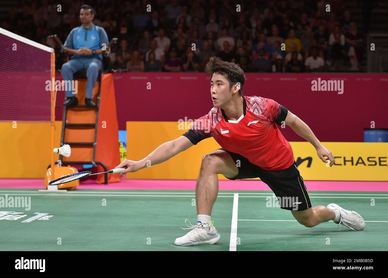 Singapores Yew Kean Loh competes against Englands Toby Penty during the mens single Badminton match at the Commonwealth Games in Birmingham, England, Saturday, July 30, 2022
