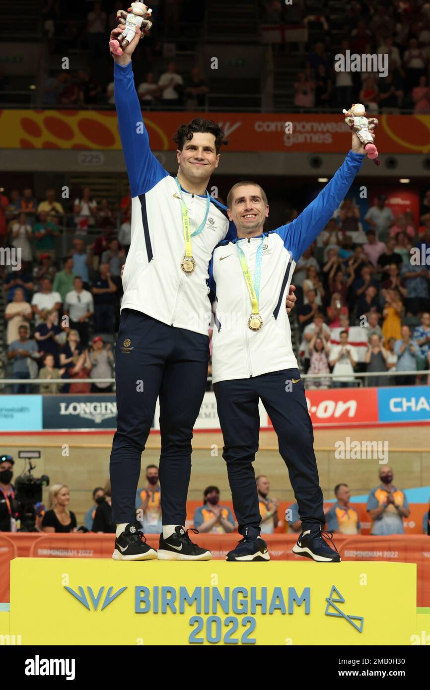 Scotland's Neil Fachie and Pilot Stewart Lewis celebrate with gold