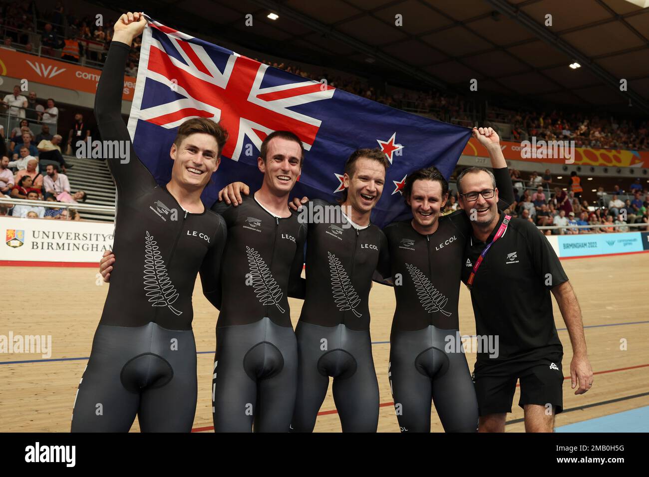 New Zealand's team celebrate as they won the Men's 4000m Team Pursuit