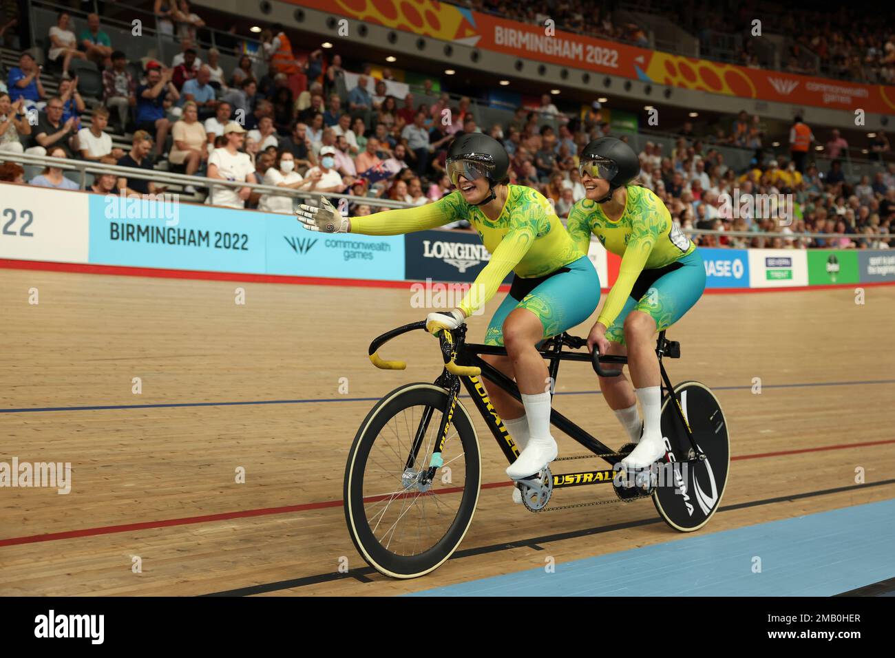 Australia's Jessica Gallagher and pilot Caitlin Ward celebrate as they won gold medals at the