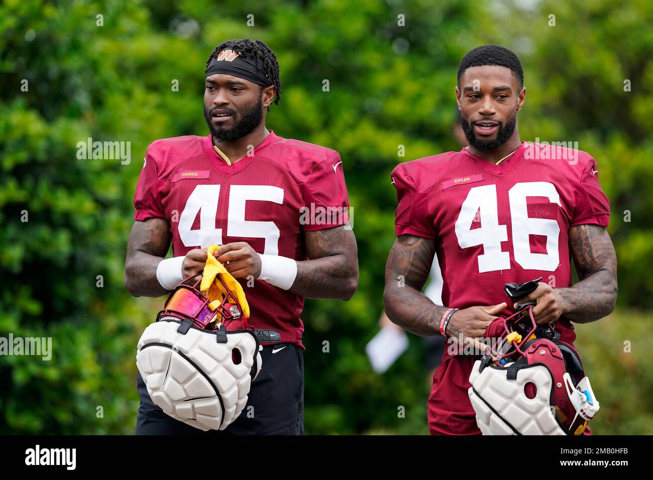 Washington Commanders linebacker Milo Eifler (46) celebrates after an NFL  football game against the Jacksonville Jaguars, Sunday, Sept. 11, 2022 in  Landover. (AP Photo/Daniel Kucin Jr Stock Photo - Alamy