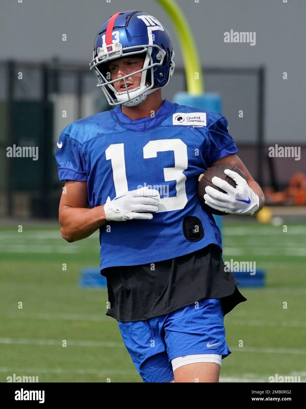 New York Giants wide receiver David Sills runs a drill during training