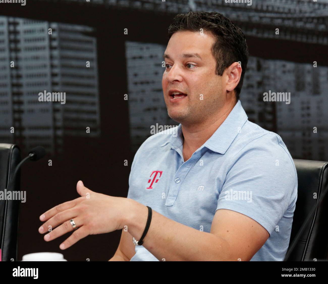 IMAGE DISTRIBUTED FOR T-MOBILE - Mike Katz, Chief Marketing Officer at  T-Mobile, addresses caller questions during theT-Mobile Q22022earningscall,  Wednesday, July 27, 2022, inNew York. Katz emphasized how the Un-carrier is  smashing pain