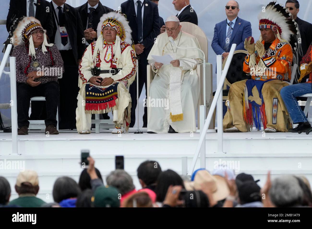 Pope Francis delivers his speech as he meets the indigenous communities ...