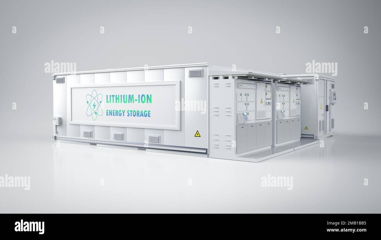 3d rendering energy storage system or battery container unit with lithiumion power Stock Photo