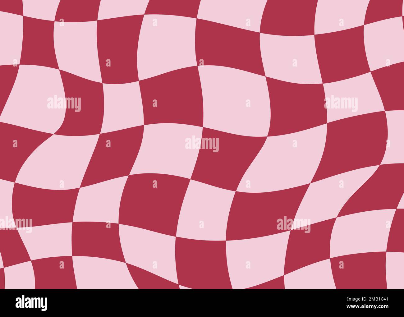 Abstract background checkerboard distorted. Abstract vintage style 1960-1970. In trendy 2023 colors Viva Magenta. Stock Vector