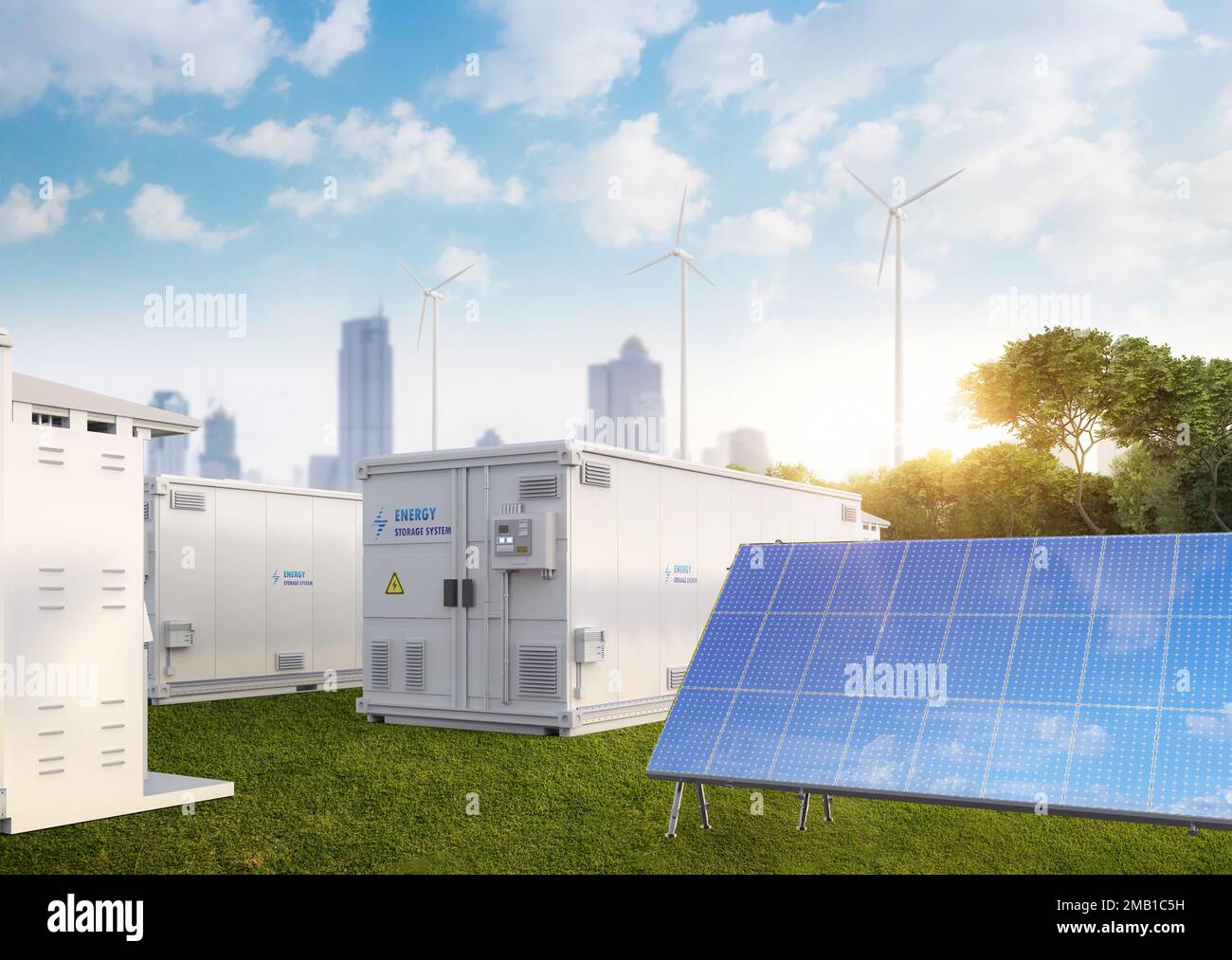 3d rendering amount of energy storage systems or battery container