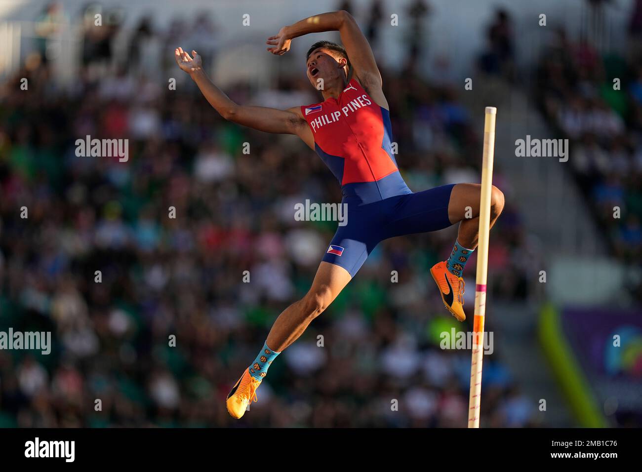 Ernest John Obiena, of the Philippines, competes in the men's pole
