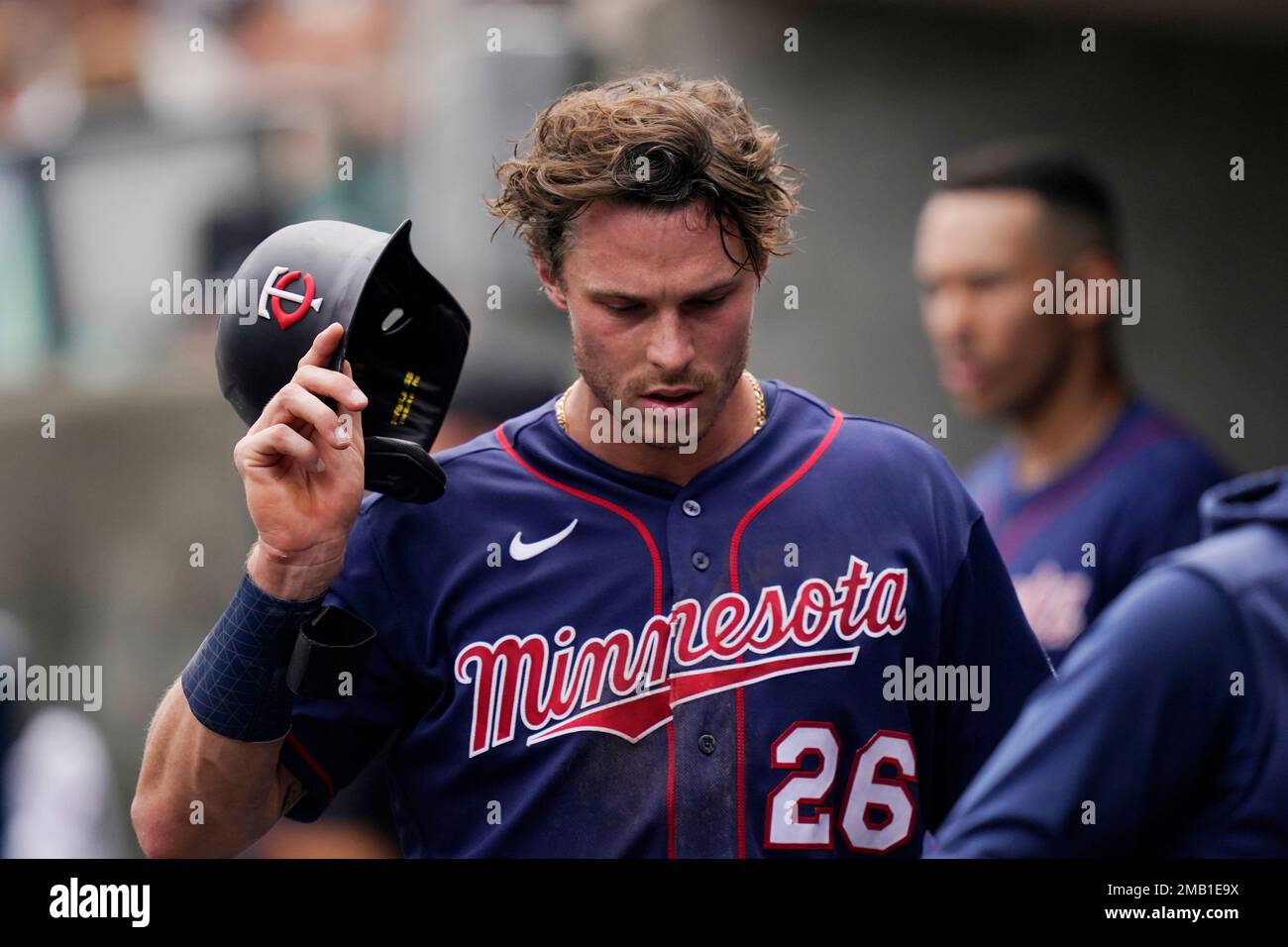 Minnesota Twins' Max Kepler walks in the dugout after being replaced with a  pinch runner during the third inning of a baseball game against the Detroit  Tigers, Sunday, July 24, 2022, in
