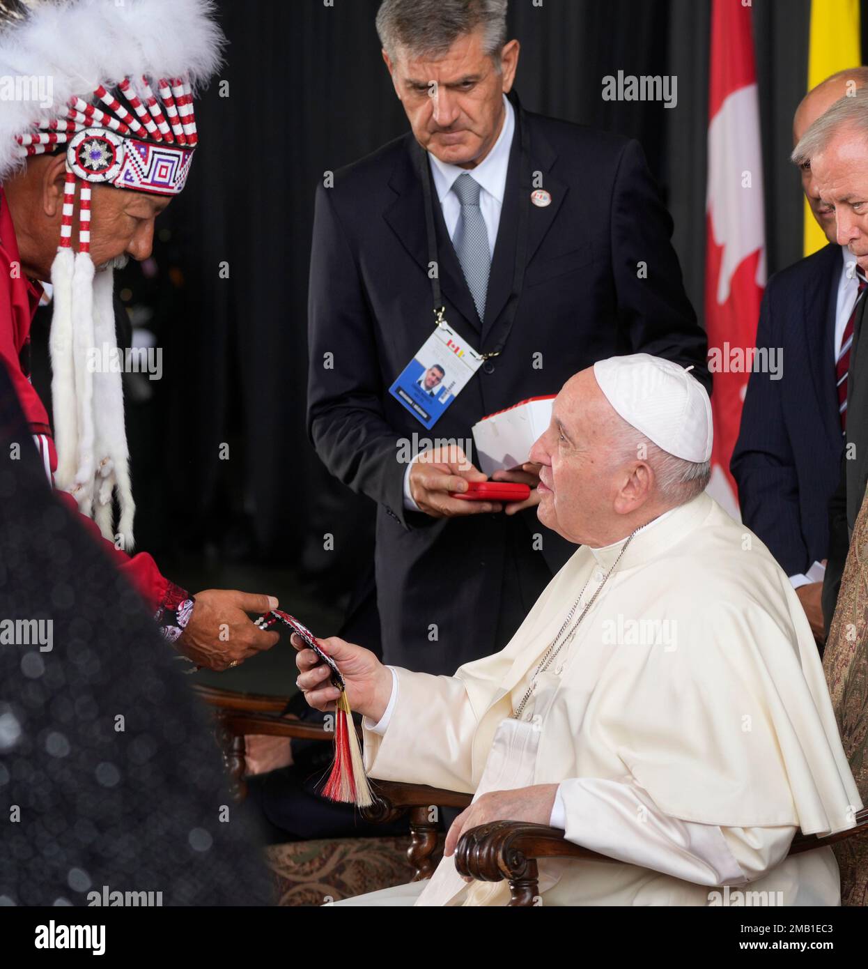 Pope Francis meets the Canadian Indigenous people as he arrives at ...