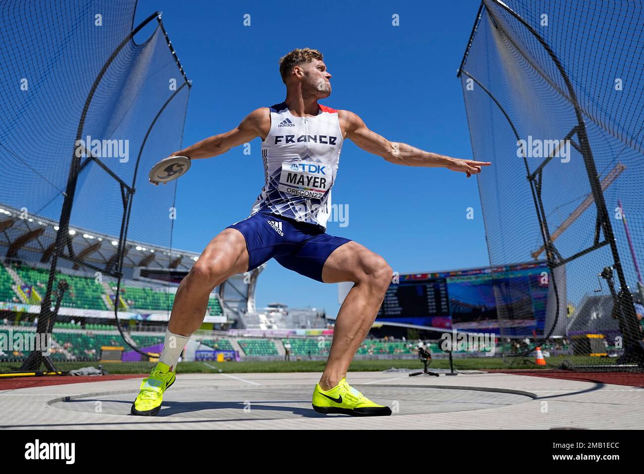 Kevin Mayer, of France, competes in the decathlon discus throw at the World  Athletics Championships on Sunday, July 24, 2022, in Eugene, Ore. (AP  Photo/David J. Phillip Stock Photo - Alamy