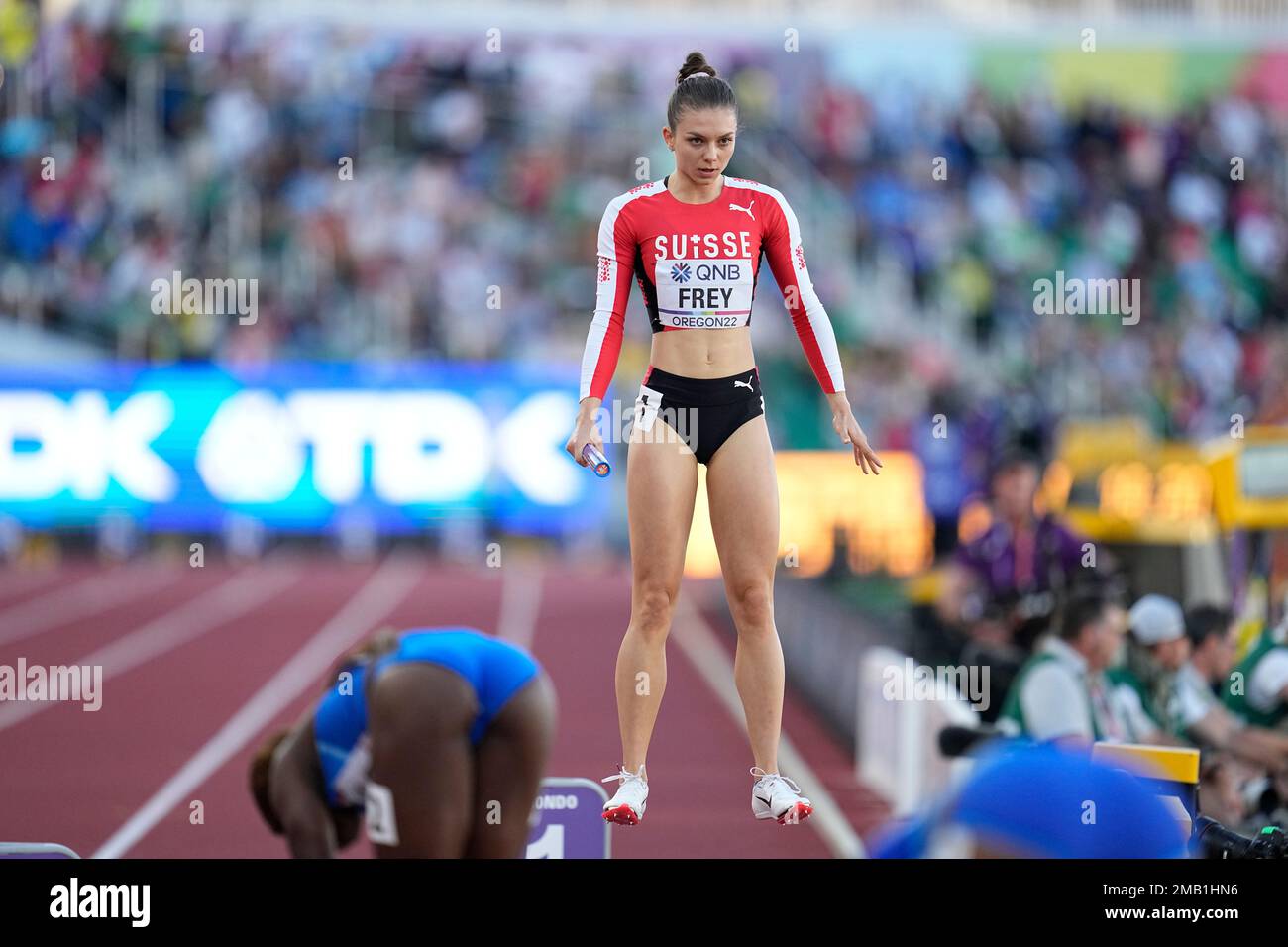 Geraldine Frey, of Switzerland, prepares for the wins the final in the