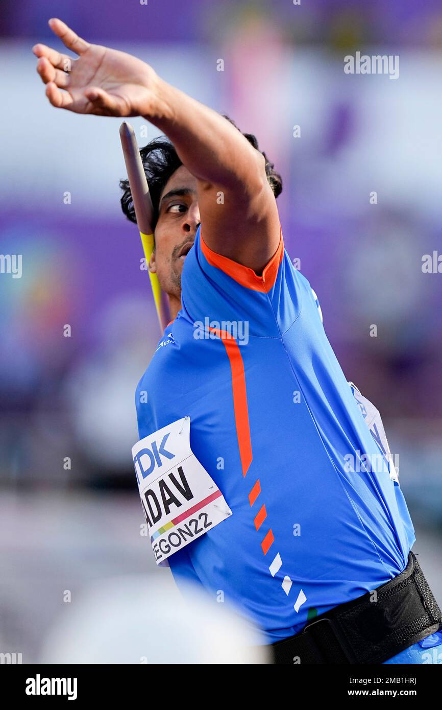 Rohit Yadav, of India, competes in the men's javelin throw final at the