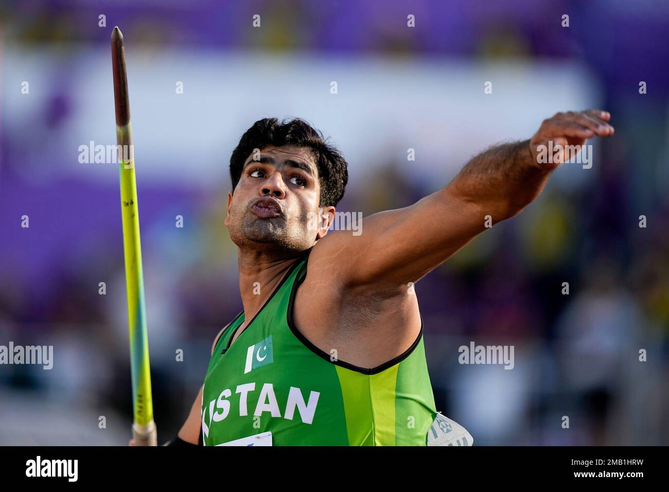 Arshad Nadeem, of Pakistan, competes in the men