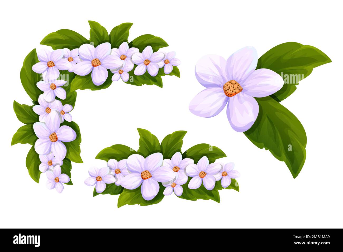 Set Frame floral corner, elegant decoration in cartoon style, border
