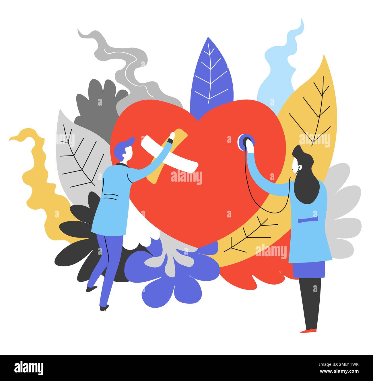 Doctors or cardiologists with stethoscope and patch heart treatment vector medicine healthcare