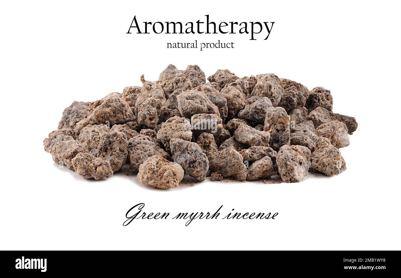 Frankincense myrrh green isolated used in aromatherapy, religious