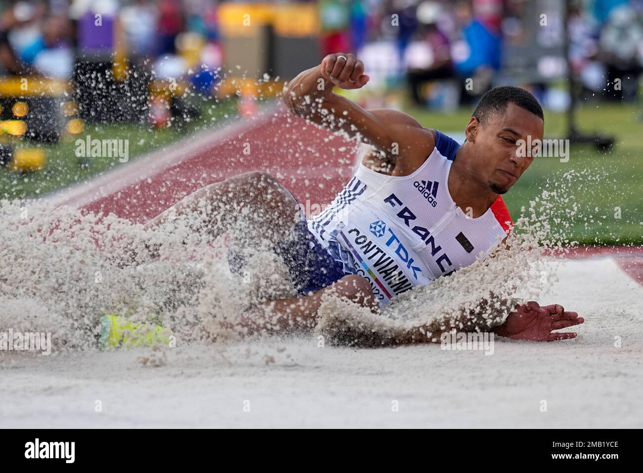 Jean-Marc Pontvianne, of France, competes during qualifications for the  men's triple jump at the World Athletics Championships on Thursday, July  21, 2022, in Eugene, Ore. (AP Photo/Gregory Bull Stock Photo - Alamy