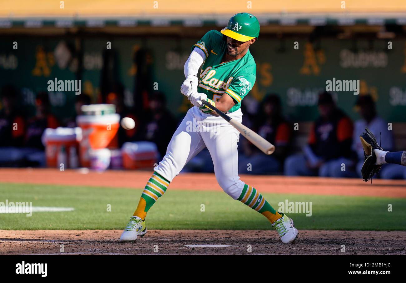 Tony Kemp of the Oakland Athletics at bat against the Seattle