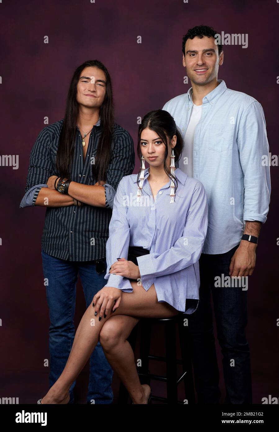 Dakota Beavers, from left, Amber Midthunder and Dane DiLiegro pose for