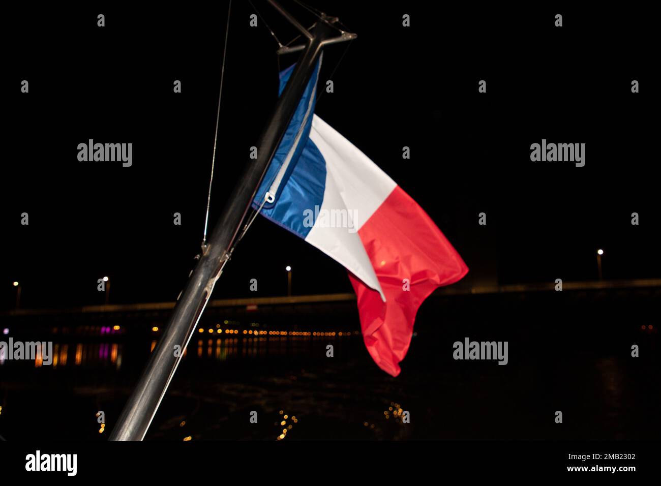 French tricolors blue white red flag fluttering waving front on mat