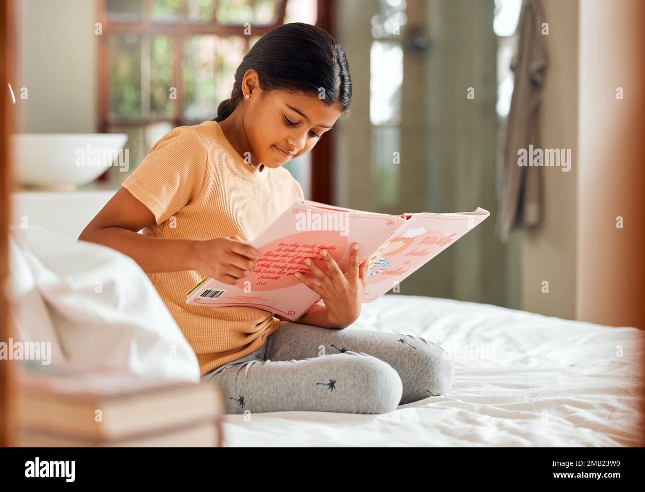 Smart child reading story for home learning, language and creative