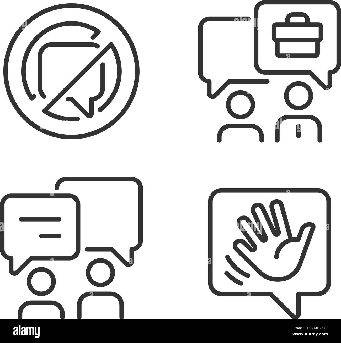 Speech balloons for dialogues pixel perfect linear icons set Stock Vector