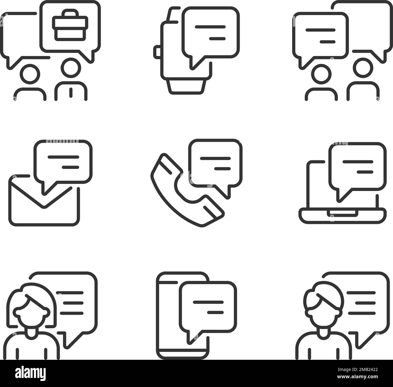 Chat bubbles in business pixel perfect linear icons set Stock Vector