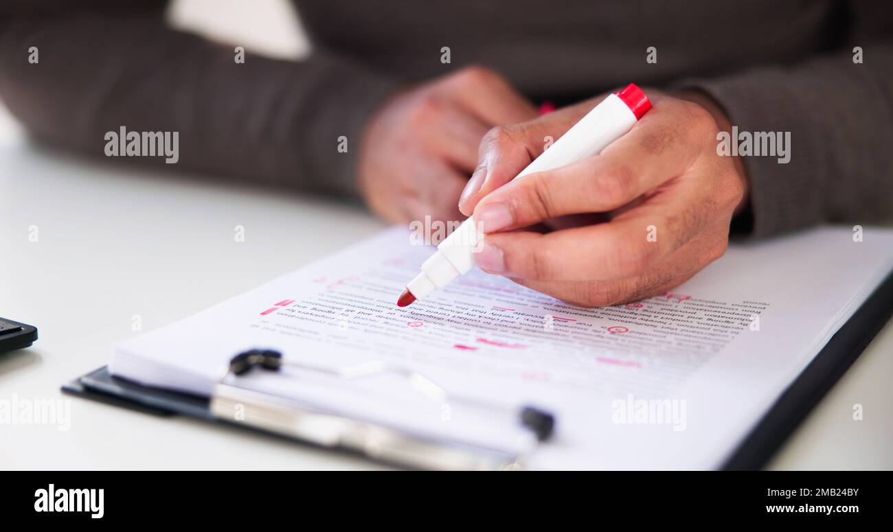 Book Script Edit And Paper Text Proofreading Stock Photo