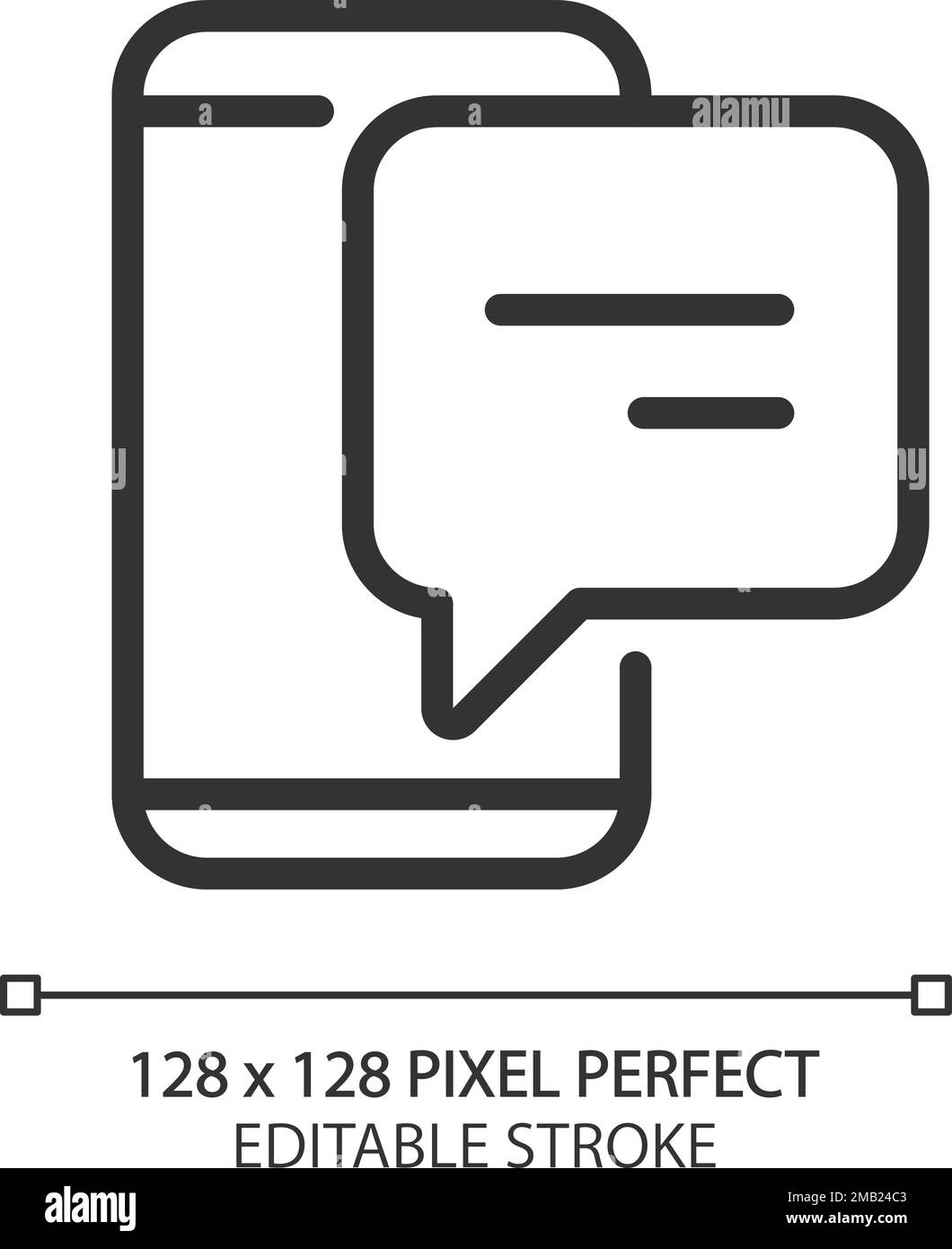 Smartphone with speech bubble pixel perfect linear icon Stock Vector