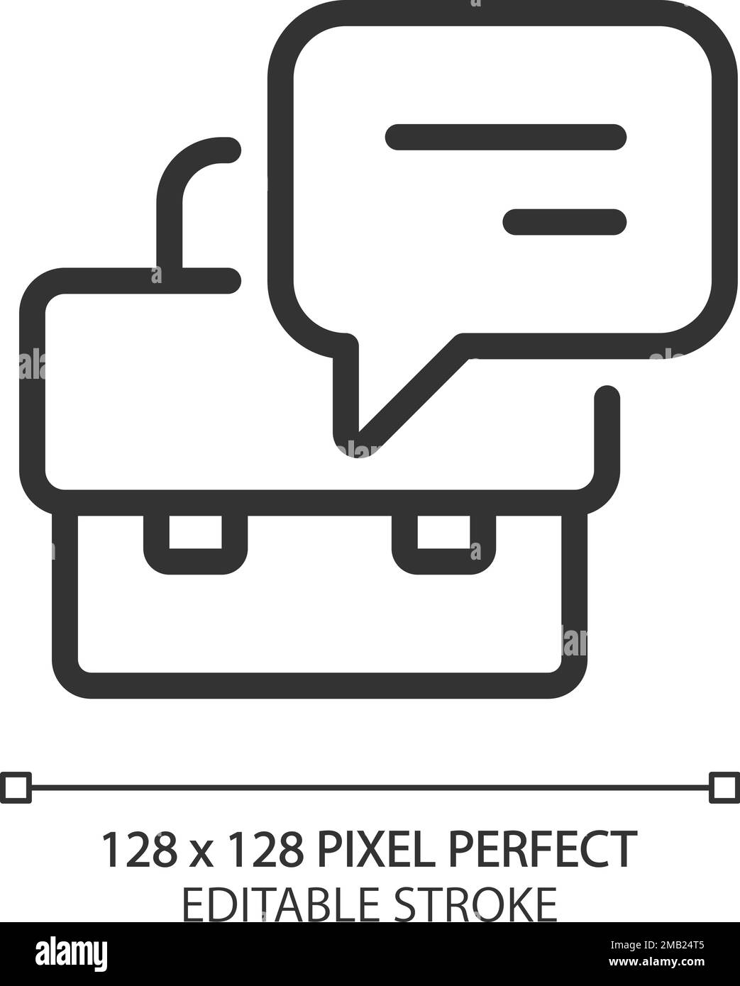 Briefcase with speech bubble pixel perfect linear icon Stock Vector