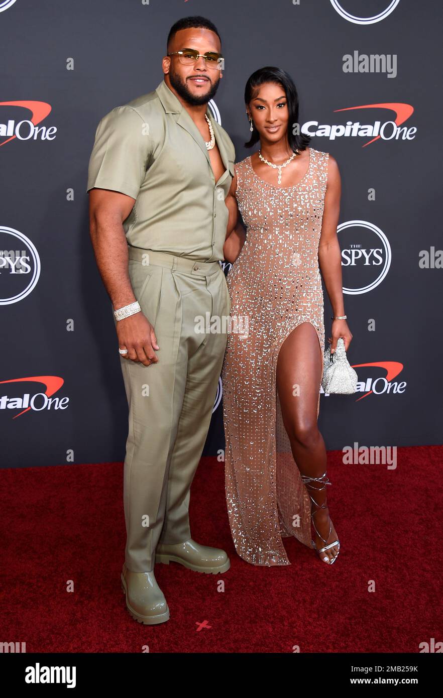 NFL player Aaron Donald of the Los Angeles Rams, left, and Erica Donald ...