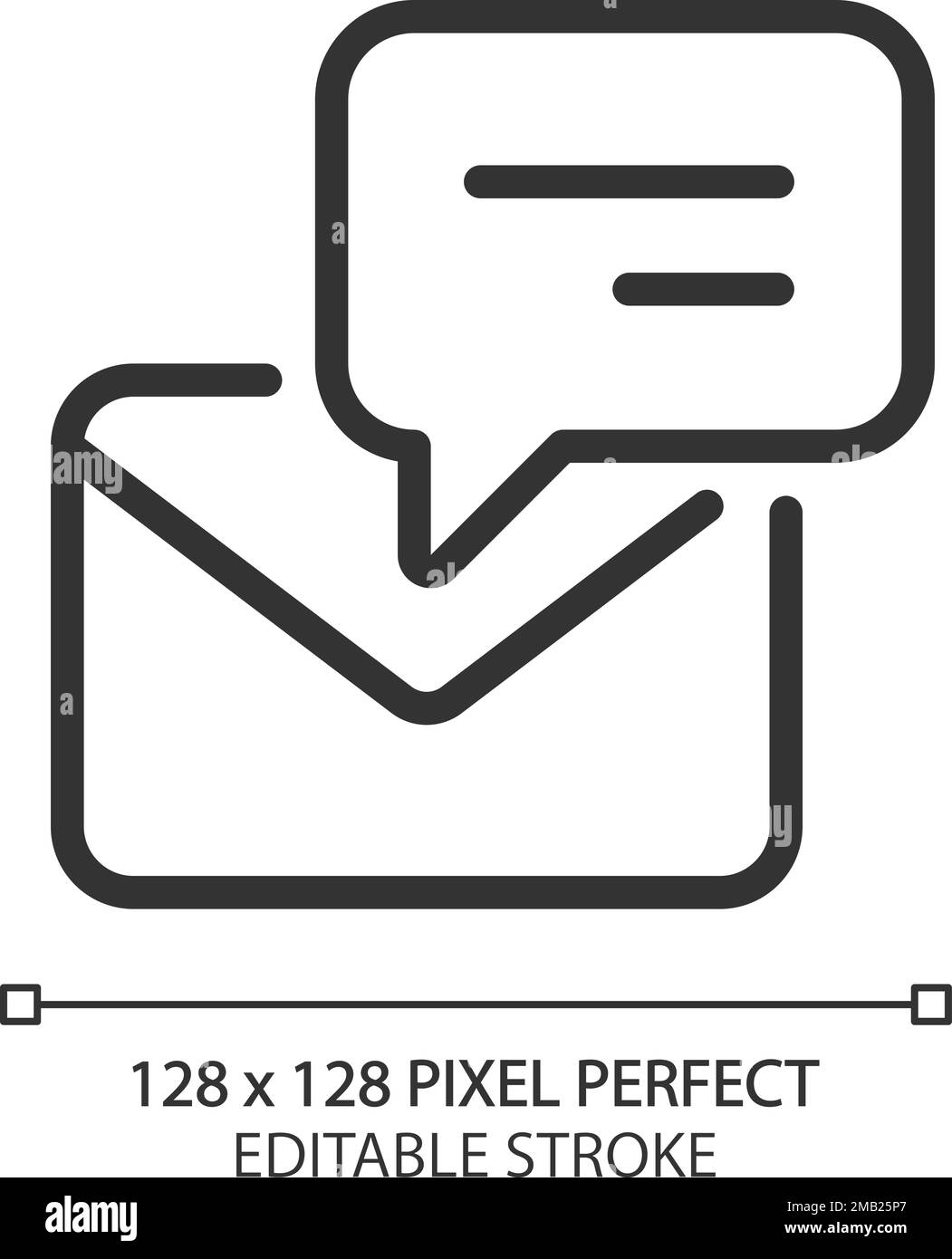 Speech bubble with envelope pixel perfect linear icon Stock Vector