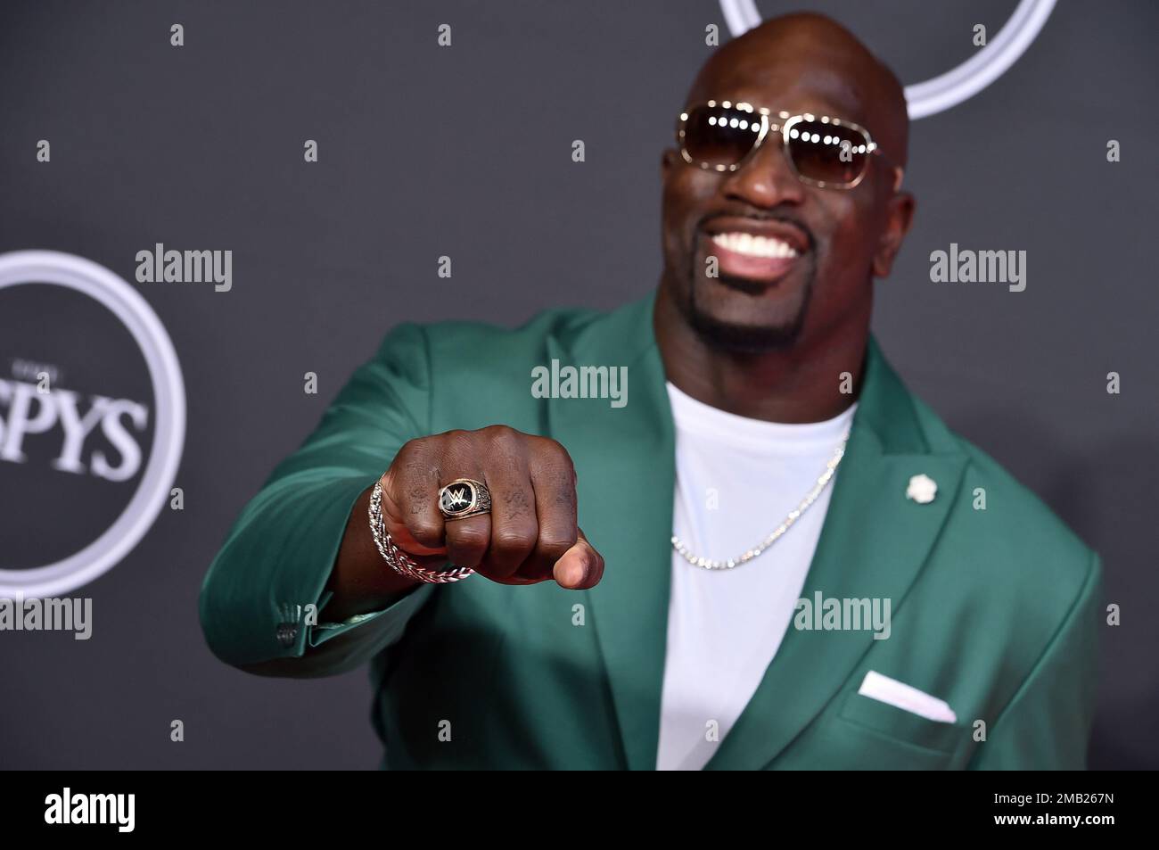 WWE wrestler Titus O'Neil arrives at the ESPY Awards on Wednesday, July ...