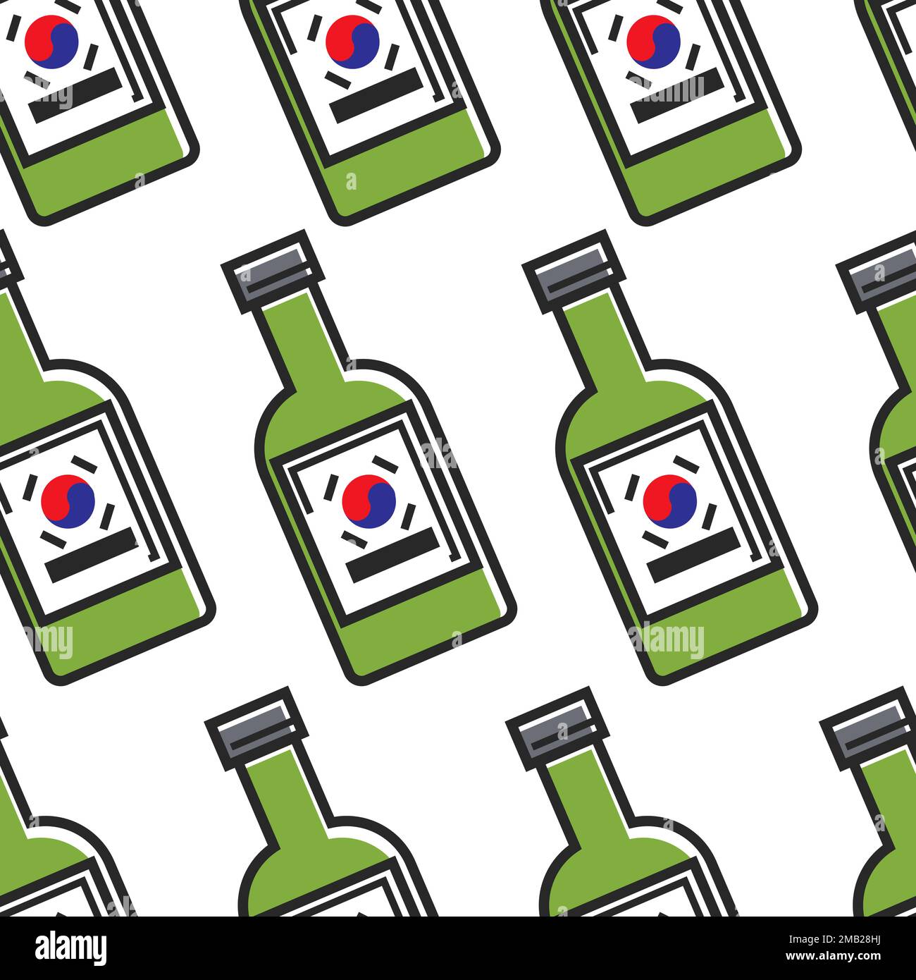 Soju Korean traditional alcohol drink seamless pattern vector beverage