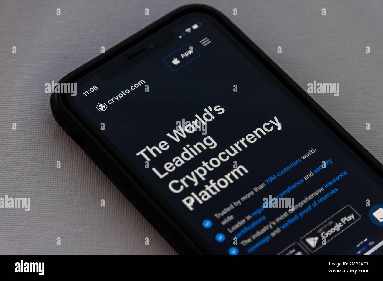 Vancouver, CANADA - Jan 14 2023 : Crypto.com website seen in an iPhone screen. Crypto.com is a cryptocurrency exchange company based in Singapore Stock Photo