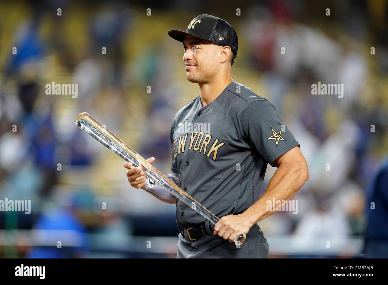 Giancarlo Stanton is presented the 2022 All-Star Game MVP Trophy