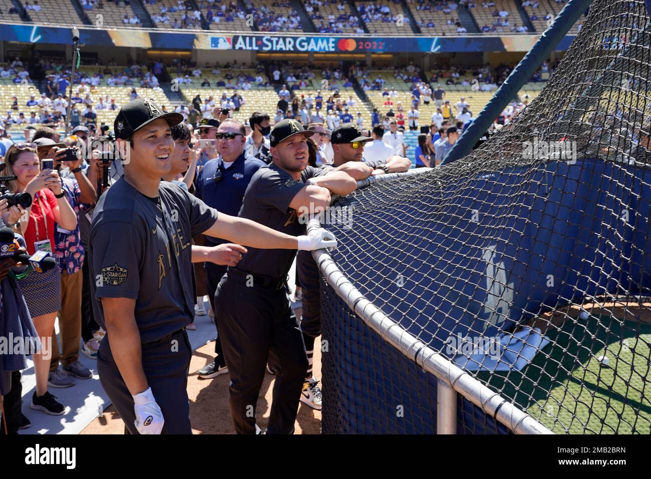Shohei Ohtani, of the Los Angeles Angels, takes batting practice before