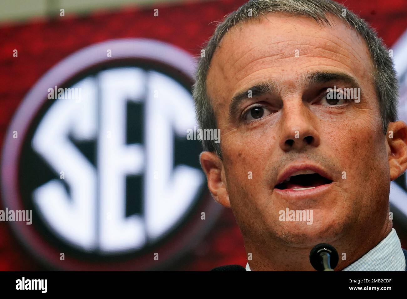 South Carolina head coach Shane Beamer speaks during NCAA college football Southeastern