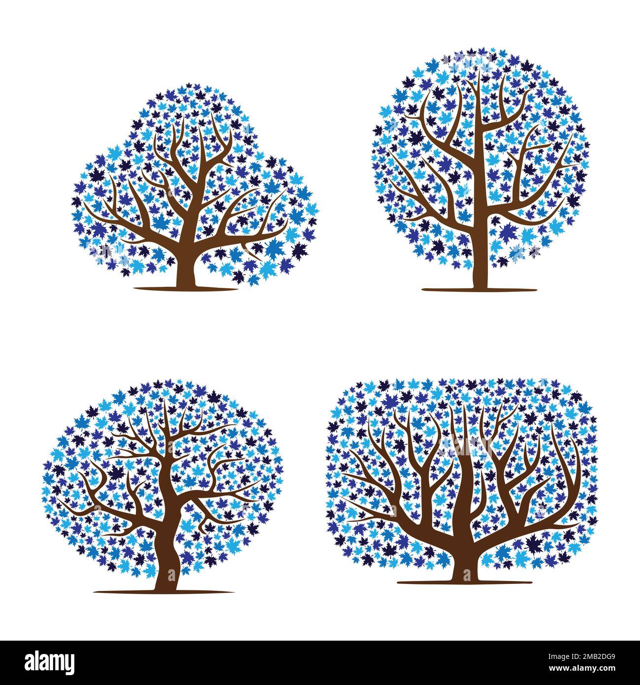 Abstract maple leaves blue tree silhouettes set Stock Vector