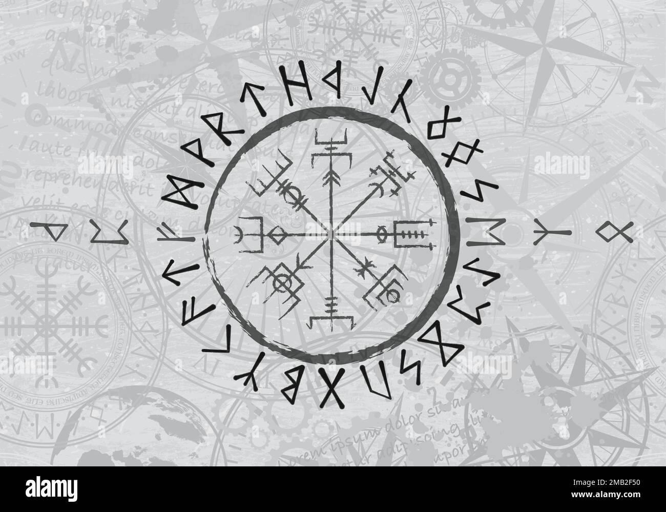 Grunge grey abstract runic background Stock Vector