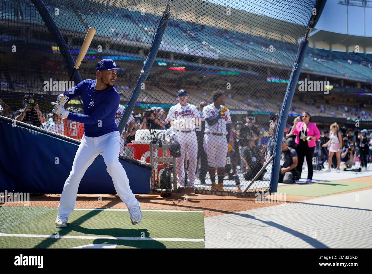 Los Angeles Dodgers' Mookie Betts takes batting practice a day before ...