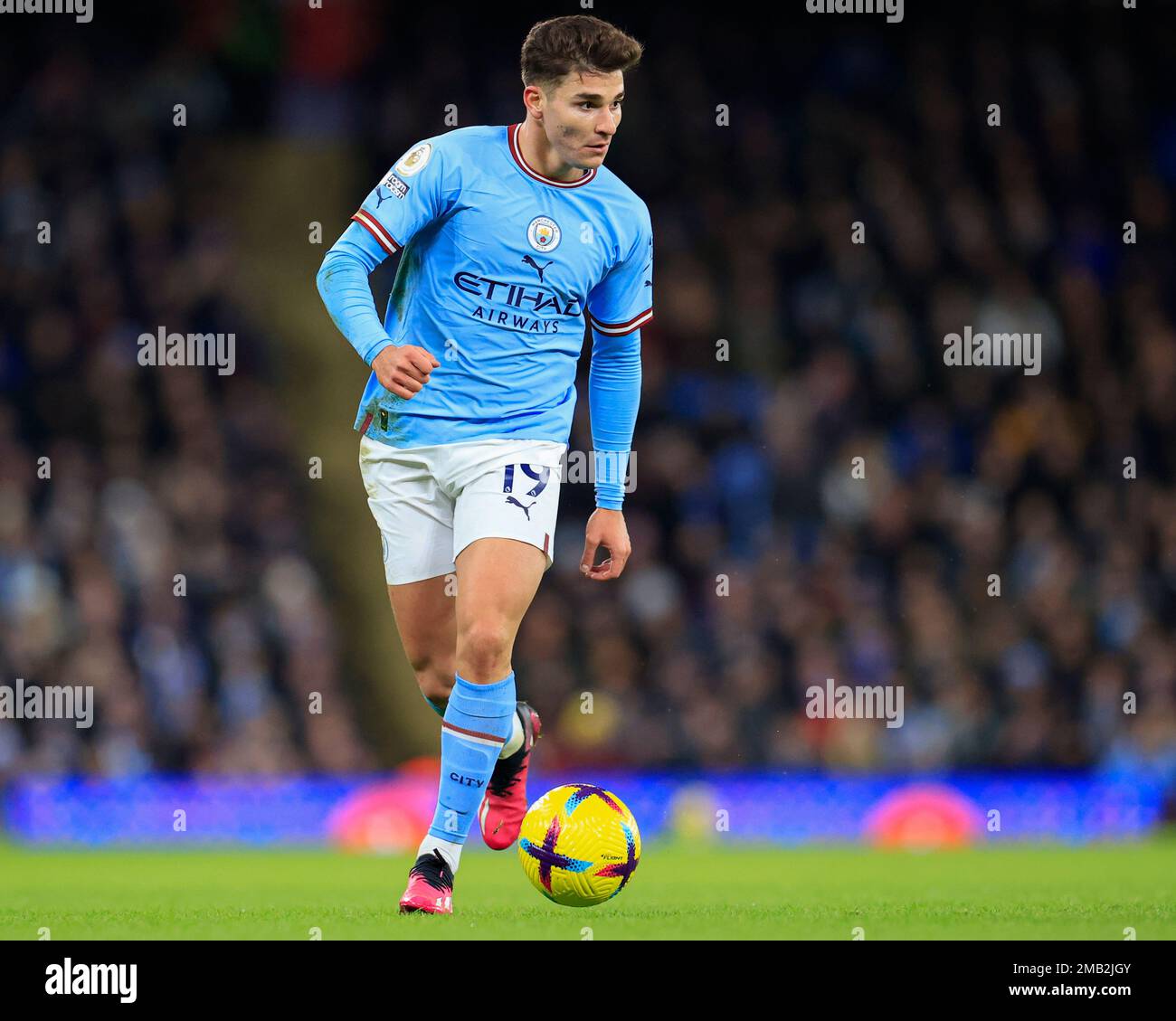 Julian Alvarez #19 of Manchester City in action during the Premier