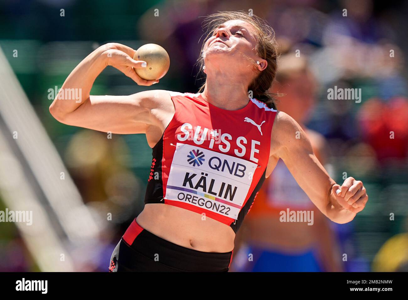 Annik Kalin, of Switzerland, competes during in the women's heptathlon