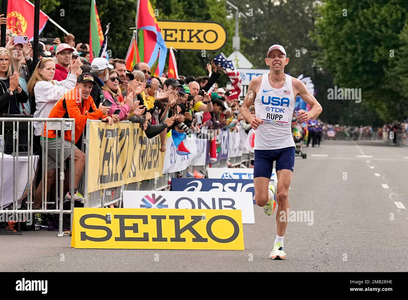 Galen Rupp, of the United States, finishes in the men's marathon at the ...