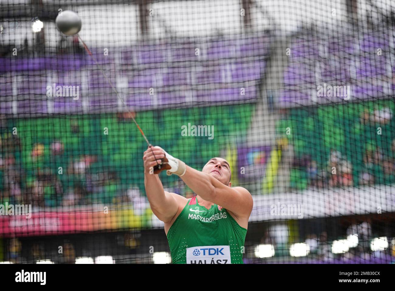Bence Halasz, of Hungary, competes during the men's hammer throw final
